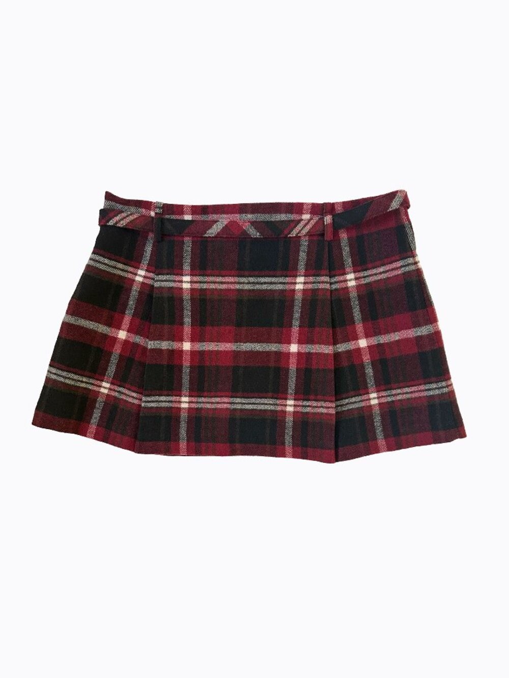 Gap Plaid Micro Mini Skirt Skort Med Wool Blend Burgundy Red Pleated Belted Y2K - Picture 2 of 8